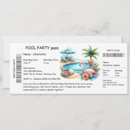 Ticket-Style Pool Party Invitation – Birthday Bash 招待状