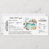 Ticket-Style Pool Party Invitation – Birthday Bash 招待状 (正面)