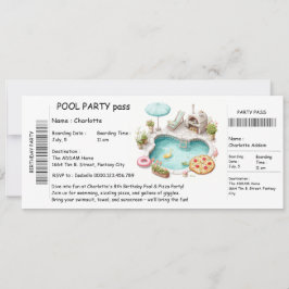 Ticket-Style Pool Party Invitation – Birthday Bash 招待状