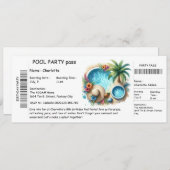 Ticket-Style Pool Party Invitation – Birthday Bash 招待状 (正面/裏面)