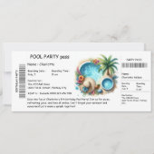 Ticket-Style Pool Party Invitation – Birthday Bash 招待状 (正面)