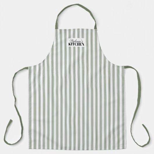 Ticking Stripe Vintage Farmhouse Sage エプロン (正面)