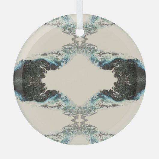 Tidal Echoes — 抽象的な流動インクパターン ガラスオーナメント (正面)