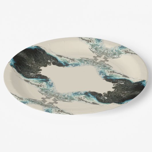 Tidal Echoes — Abstract Fluid Ink Pattern ペーパープレート (アングル)