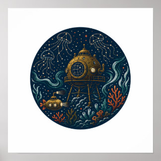 Tidal Observatory Deep Sea Submarine & Jellyfish P ポスター