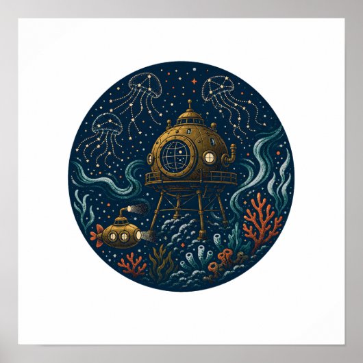 Tidal Observatory Deep Sea Submarine & Jellyfish P ポスター (正面)