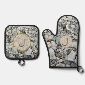 Tidewashed Shells Initial Design 鍋つかみ&鍋敷きセット (正面)