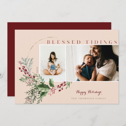 Tidings賛美 Water Color緑のリース写真 シーズンカード (正面/裏面)