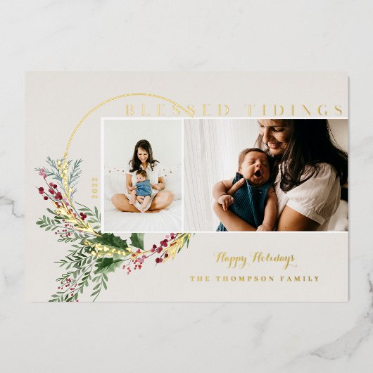 Tidings賛美 Water Color緑のリース写真 箔シーズンカード (正面)