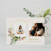 Tidings賛美 Water Color緑のリース写真 箔シーズンカード (立ち正面)