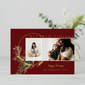 Tidings賛美 Water Color緑のリース写真 箔シーズンカード (立ち正面)