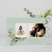 Tidings賛美 Water Color緑のリース写真 箔シーズンカード (立ち正面)