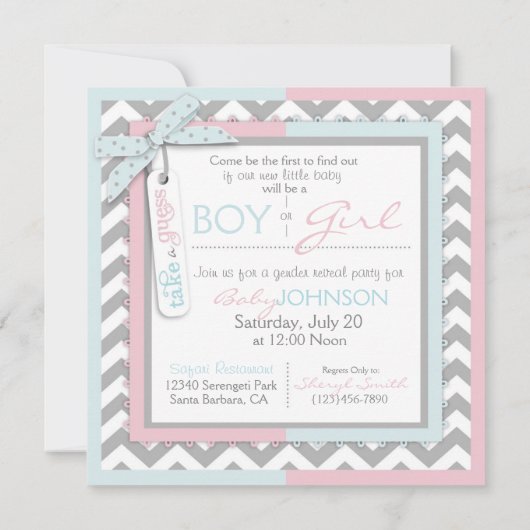 TieまたはTutu & Chevronプリント性別によるパーティーの表示 招待状 (裏面)