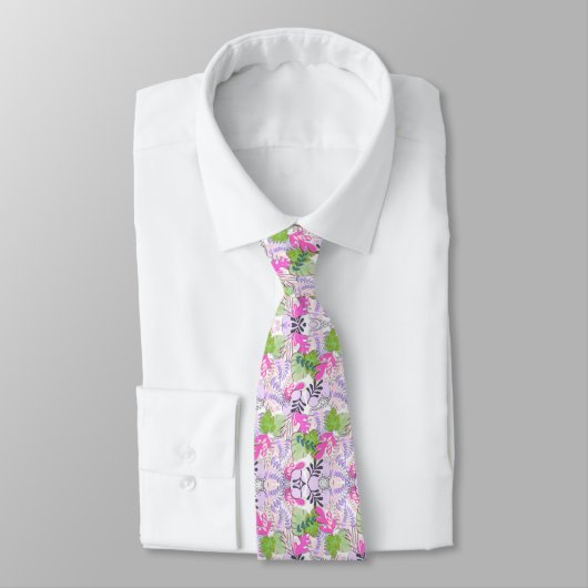 Tie : Abstract Leaves (white) ネクタイ (タイ)
