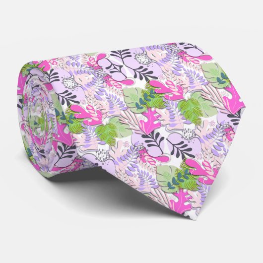 Tie : Abstract Leaves (white) ネクタイ (ロール)