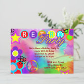 Tie-Dyeレトロ誕生日パーティーの招待 招待状 (スタンド正面)