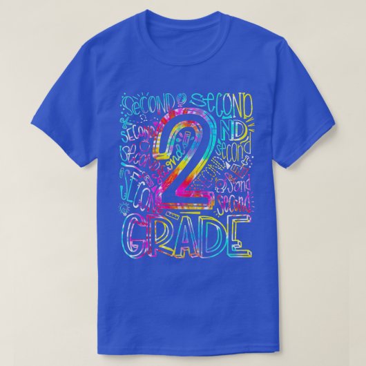 Tie Dye 2nd Grade Typography Team Second Grade Tea Tシャツ (デザイン正面)