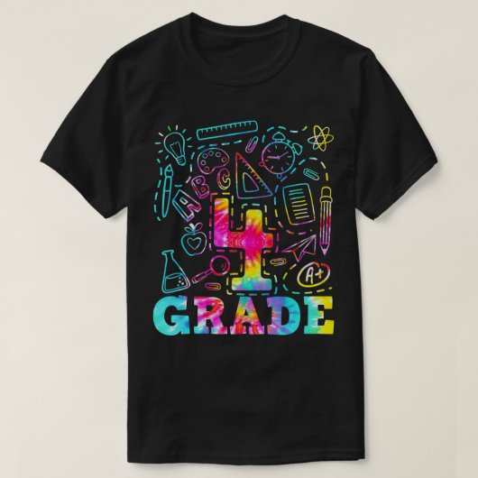 Tie Dye 4th Grade Typography Team Fourth Grade Tea Tシャツ (デザイン正面)