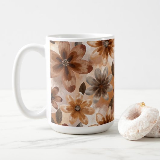 Tie Dye Autumn Floral コーヒーマグカップ (ドーナツ)