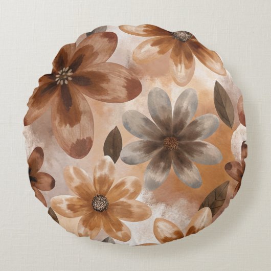 Tie Dye Autumn Floral ラウンドクッション (正面)