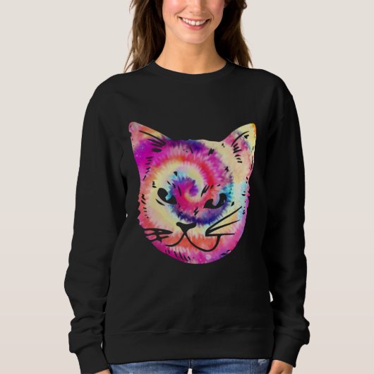 Tie Dye Cat Kitten Hippie スウェットシャツ (正面)
