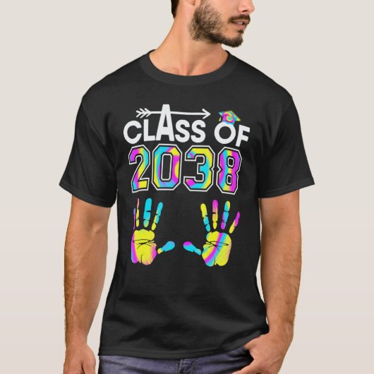 Tie Dye Class Of 2038 Kindergarten Handprint Grow  Tシャツ (正面)