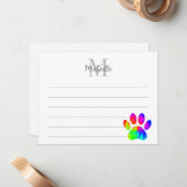 Tie Dye Dog Paw Print Graphic Lined Monogram ノートカード (正面/裏面インサイチュ)
