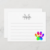 Tie Dye Dog Paw Print Graphic Lined Monogram ノートカード (正面/裏面)