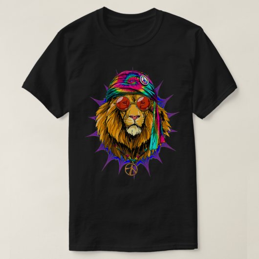 Tie Dye Hippie Lion Hippiness Peace Love Lion Prem Tシャツ (デザイン正面)