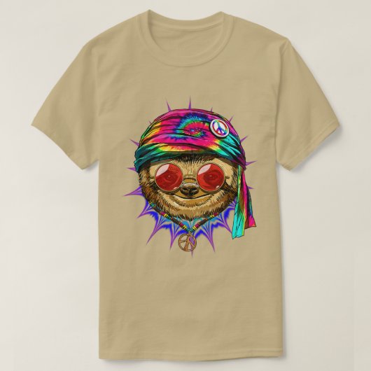 Tie Dye Hippie Sloth Hippiness Peace Love Sloth Tシャツ (デザイン正面)