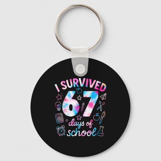 Tie Dye I Survived 67 Days Of School Funny Six Sev キーホルダー (正面)