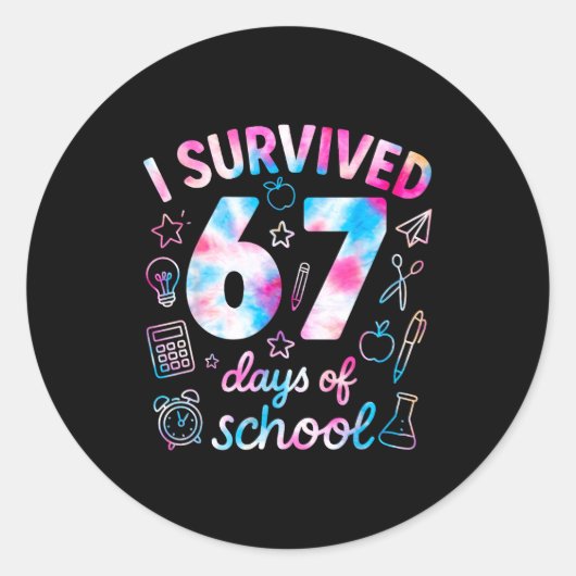 Tie Dye I Survived 67 Days Of School Funny Six Sev ラウンドシール (正面)
