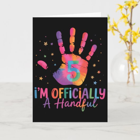 Tie Dye I'm Officially A Handful Five 5th Birthday カード (黄色い花)