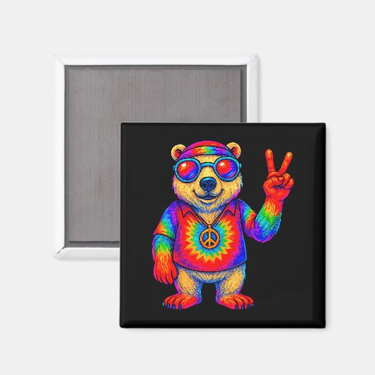 Tie-dye Lar Bear Peace Sign Hip  マグネット (正面/裏面)