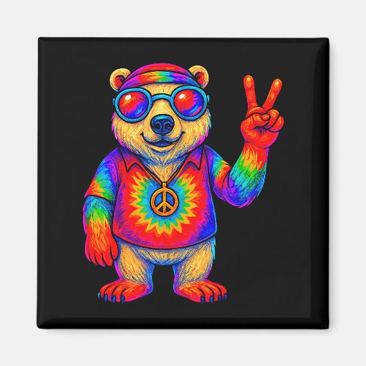 Tie-dye Lar Bear Peace Sign Hip  マグネット (正面)