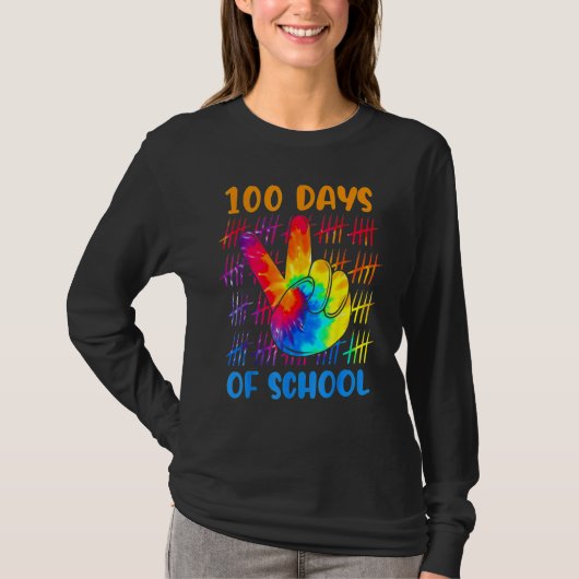 Tie dye peace hand sign 100 days of school 100th d tシャツ (正面)