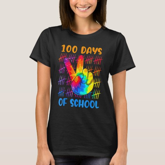Tie dye peace hand sign 100 days of school 100th d tシャツ (正面)
