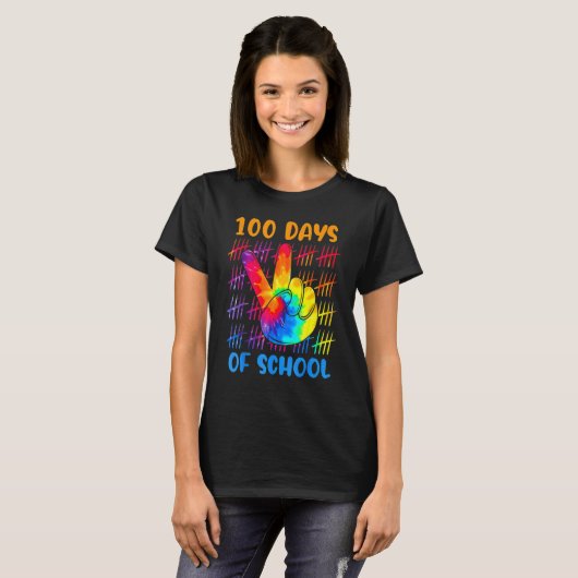 Tie dye peace hand sign 100 days of school 100th d tシャツ (正面フル)