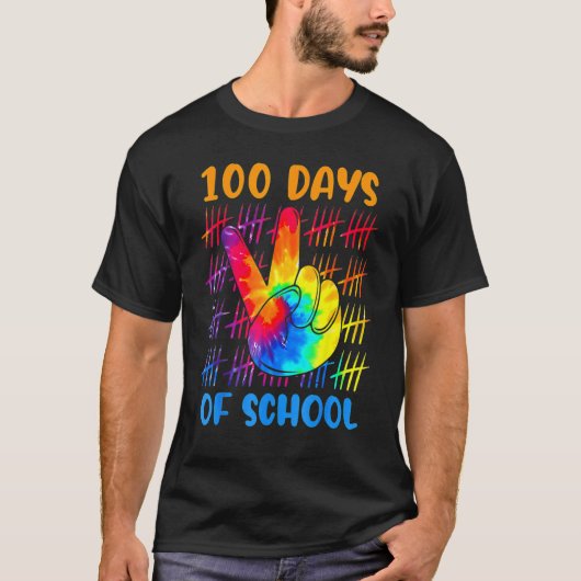 Tie dye peace hand sign 100 days of school 100th d tシャツ (正面)