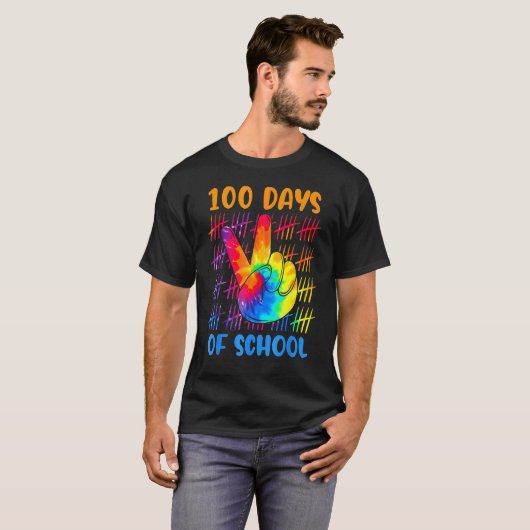 Tie Dye Peace Hand Sign 100 Days Of School Gift 10 Tシャツ (正面フル)