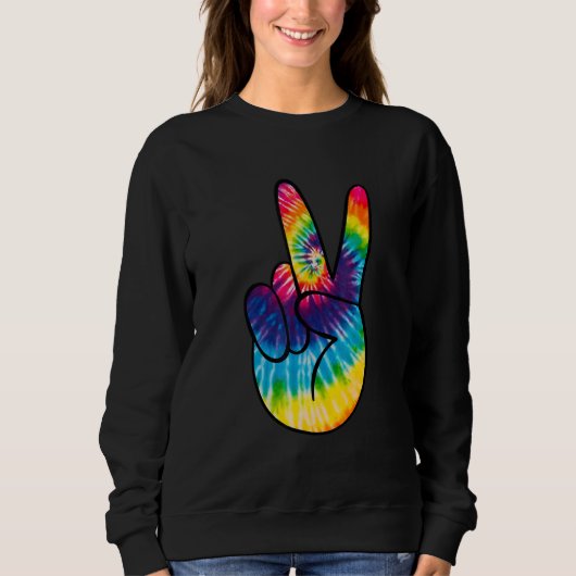 Tie Dye Peace Sign Hand Hippies V 1 スウェットシャツ (正面)