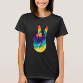Tie Dye Peace Sign Hand Hippies V 1 Tシャツ (正面)