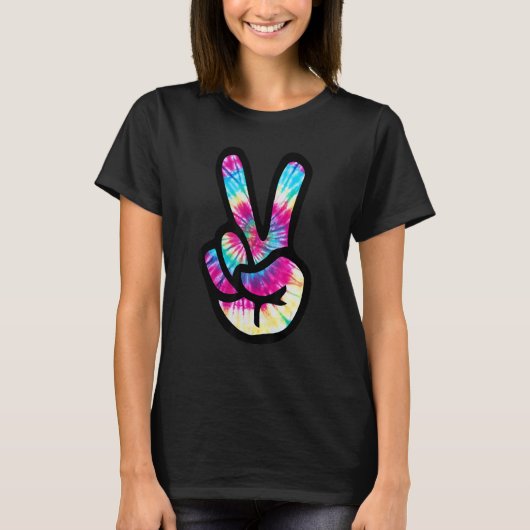 Tie Dye Peace Sign Hand  Hippies V s Tシャツ (正面)