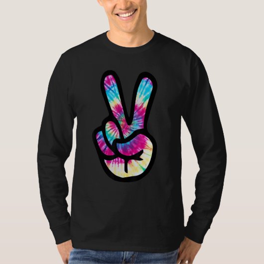 Tie Dye Peace Sign Hand  Hippies V s Tシャツ (正面)