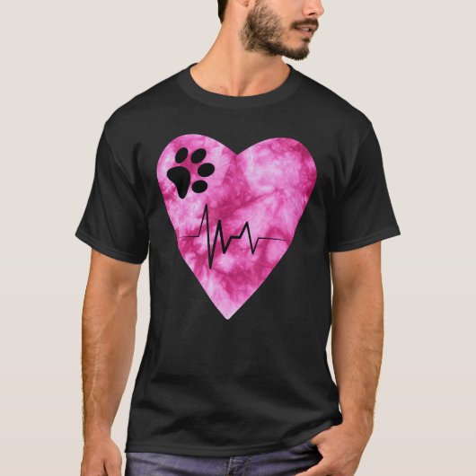 Tie Dye Print  Pet Love Heartbeat Pulse Tシャツ (正面)
