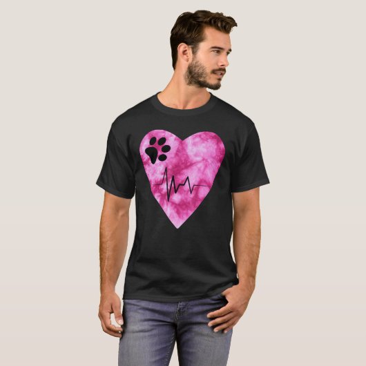 Tie Dye Print  Pet Love Heartbeat Pulse Tシャツ (正面フル)