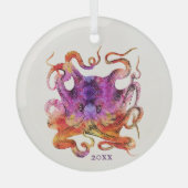 TIE DYE PURPLE AND PINK OCTOPUS CHRISTMAS ORNAMENT ガラスオーナメント (正面)