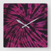 Tie-Dye Purple Pink Black Hippie Retro Pattern  スクエア壁時計 (正面)