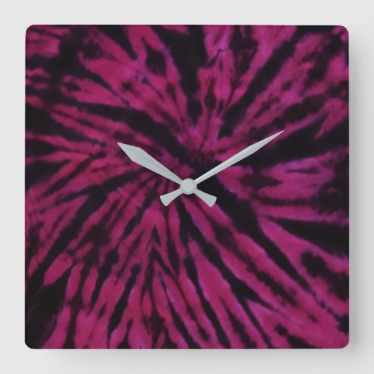 Tie-Dye Purple Pink Black Hippie Retro Pattern  スクエア壁時計 (正面)