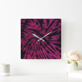 Tie-Dye Purple Pink Black Hippie Retro Pattern  スクエア壁時計 (ホーム)
